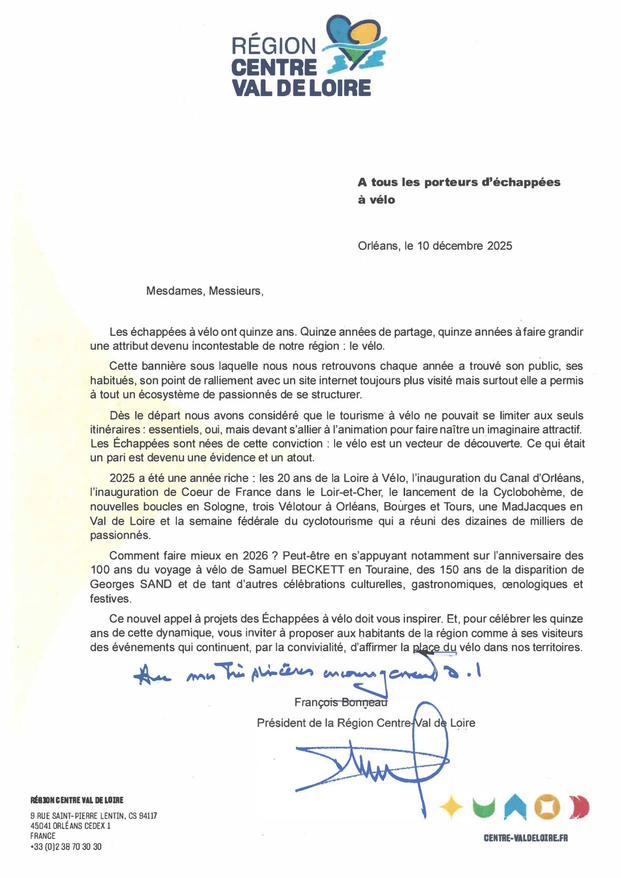 Courrier du Pdt François Bonneau page 0001