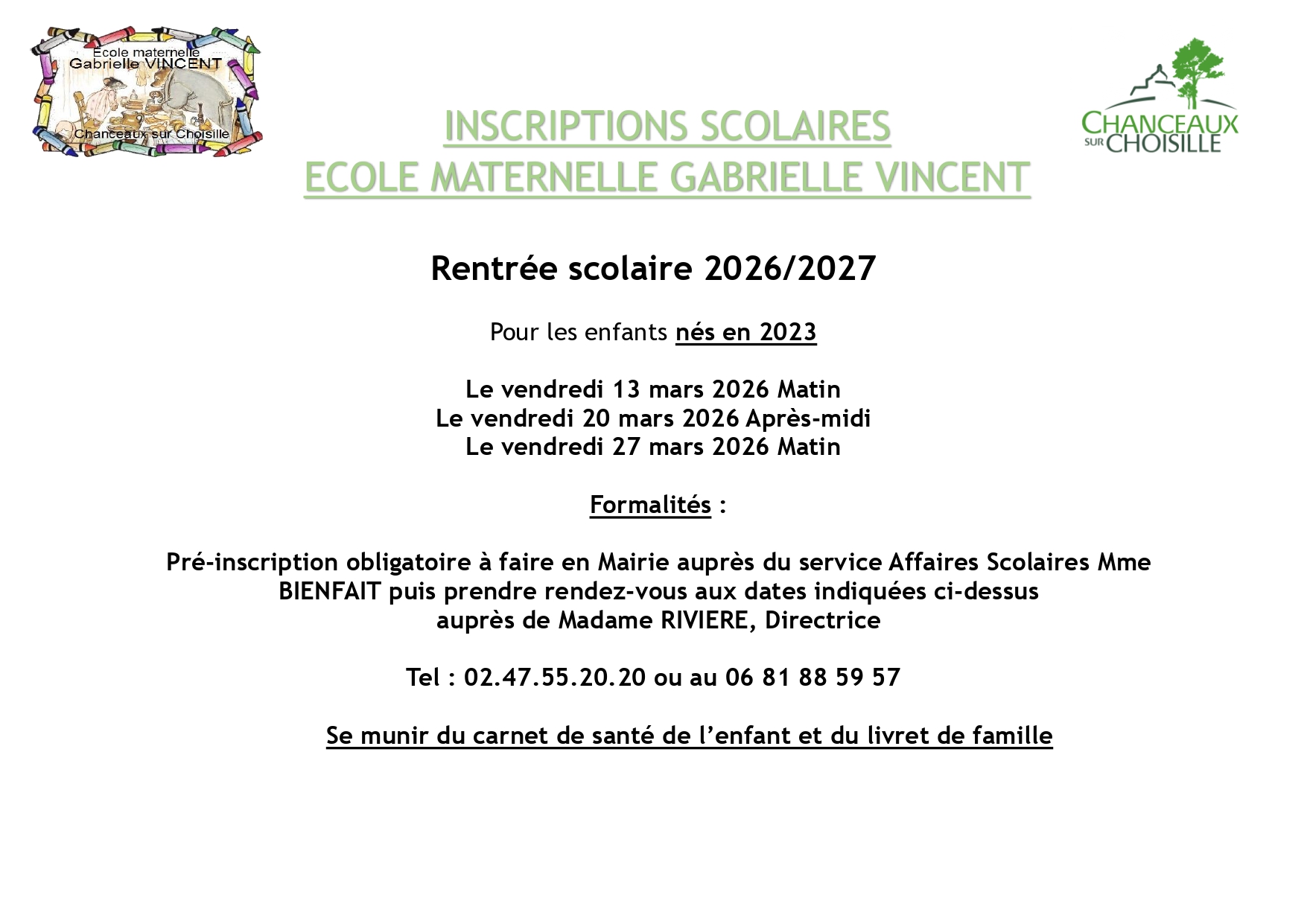 Inscriptions 2026 2027 école maternelle page 0001